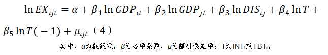 對修正後引力模型公(gōng)式兩邊取自然對數後最終構建模型